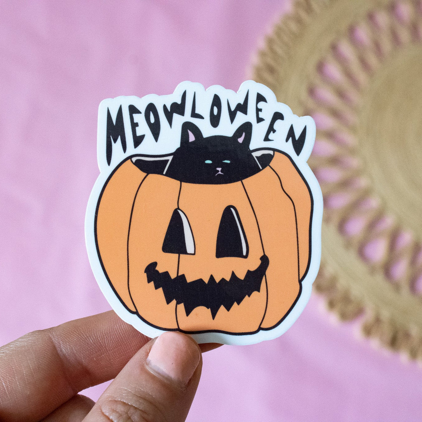 Meowloween Pumpkin Cat Vinyl Sticker