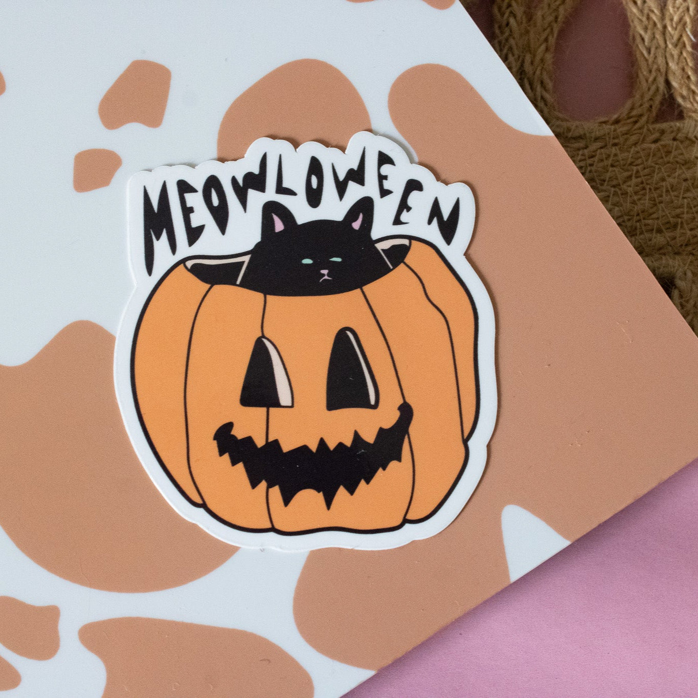 Meowloween Pumpkin Cat Vinyl Sticker