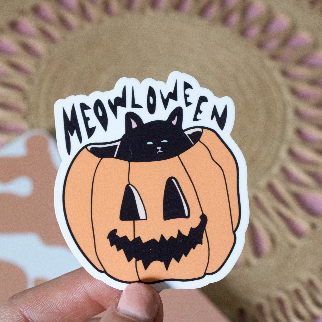 Meowloween Pumpkin Cat Vinyl Sticker