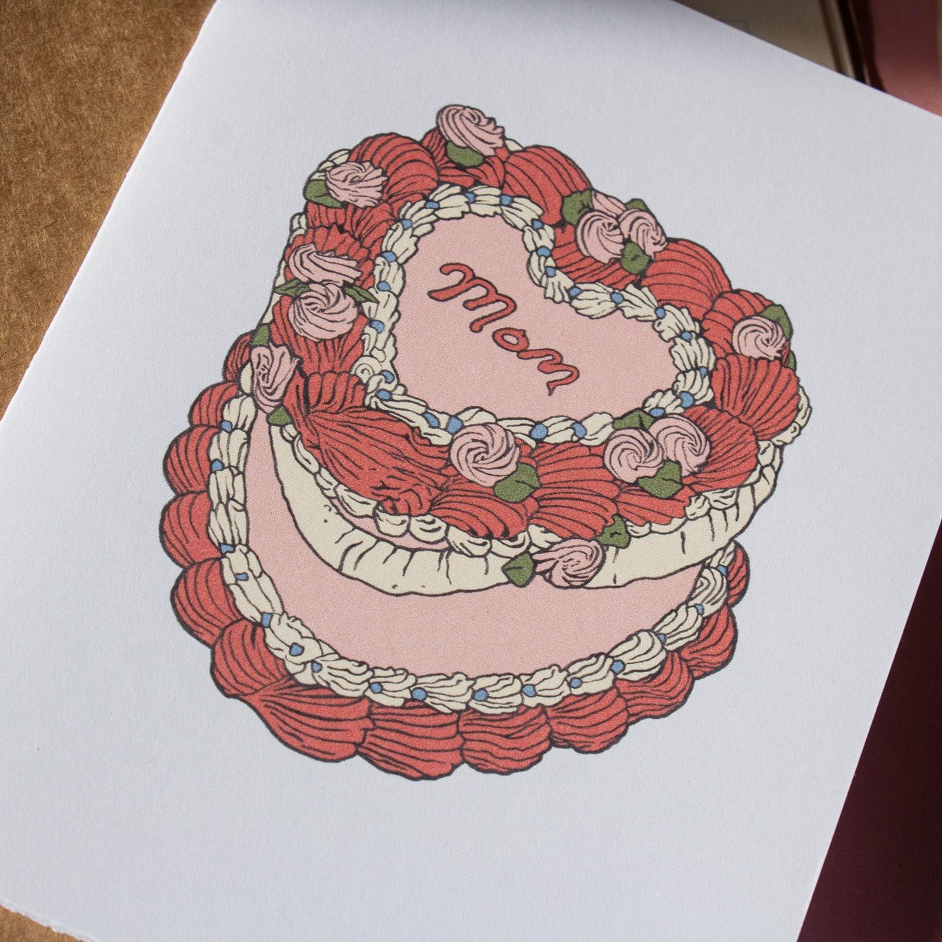 Mom Vintage Heart Cake Greeting Card