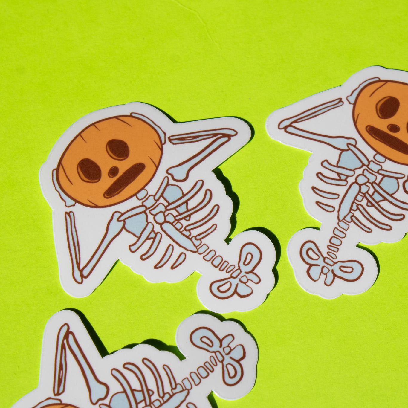 Pumpkin Head Skeleton Vinyl Sticker