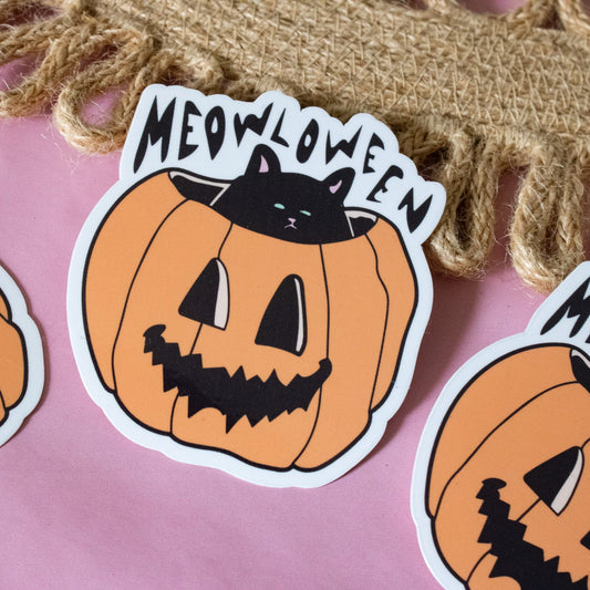 Meowloween Pumpkin Cat Vinyl Sticker