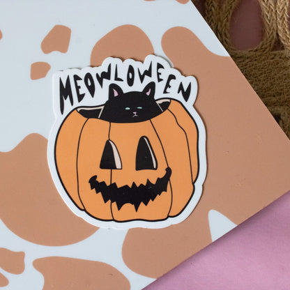 Meowloween Pumpkin Cat Vinyl Sticker