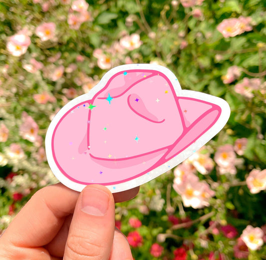 Pink Cowgirl Hat Sparkly Vinyl Sticker