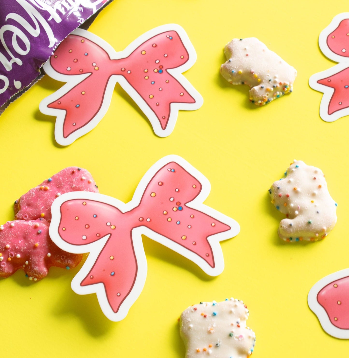 Frosted Animal Cookie Bow Vinyl Sticker